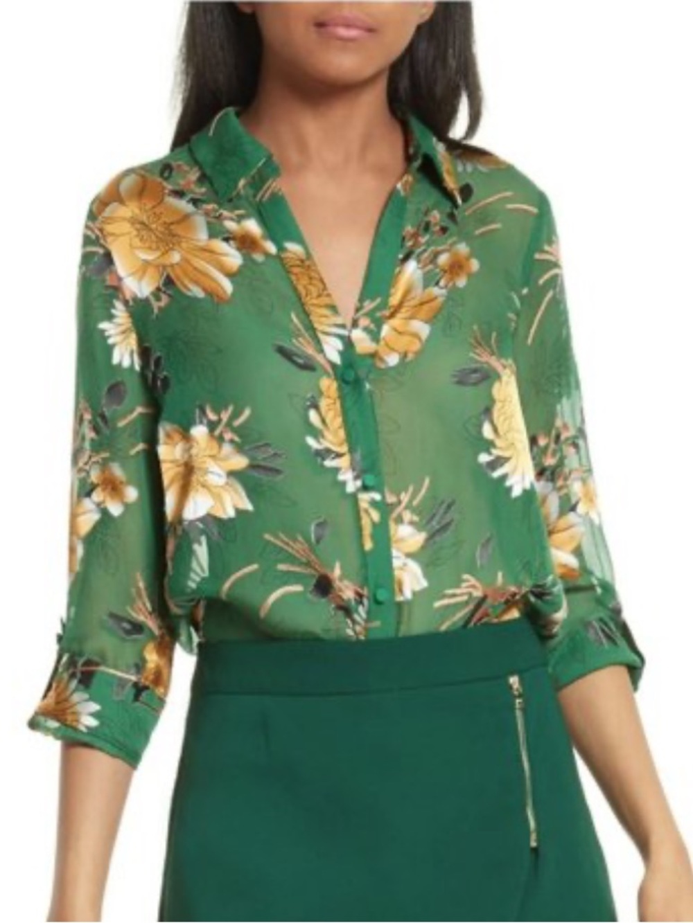 Alice + Olivia Eloise Silk Blend Button Down Shirt! Roll Cuff Size S